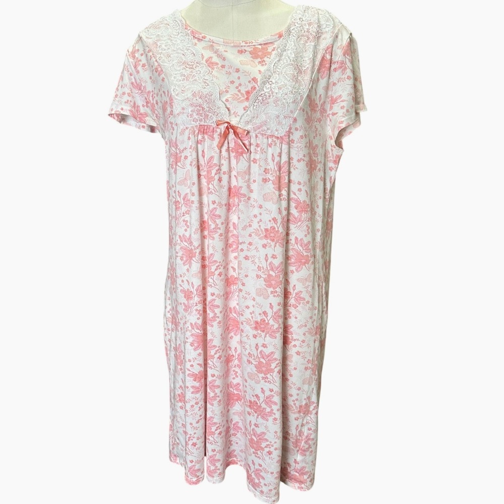 Elizabeth & Nicole Nightgown Women Small Pink Floral Lace Trim‎ Sleep Dress